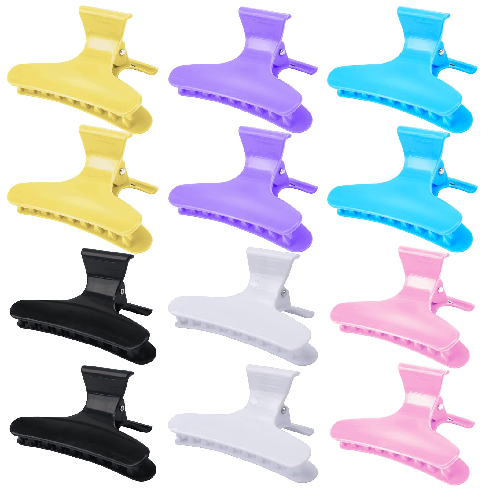 Ondder 12 Pack Butterfly Hair Clamps Clips Hair Claw Clips Salon Pro Section Clip for Styling, Sectioning, Cutting, Coloring Lar