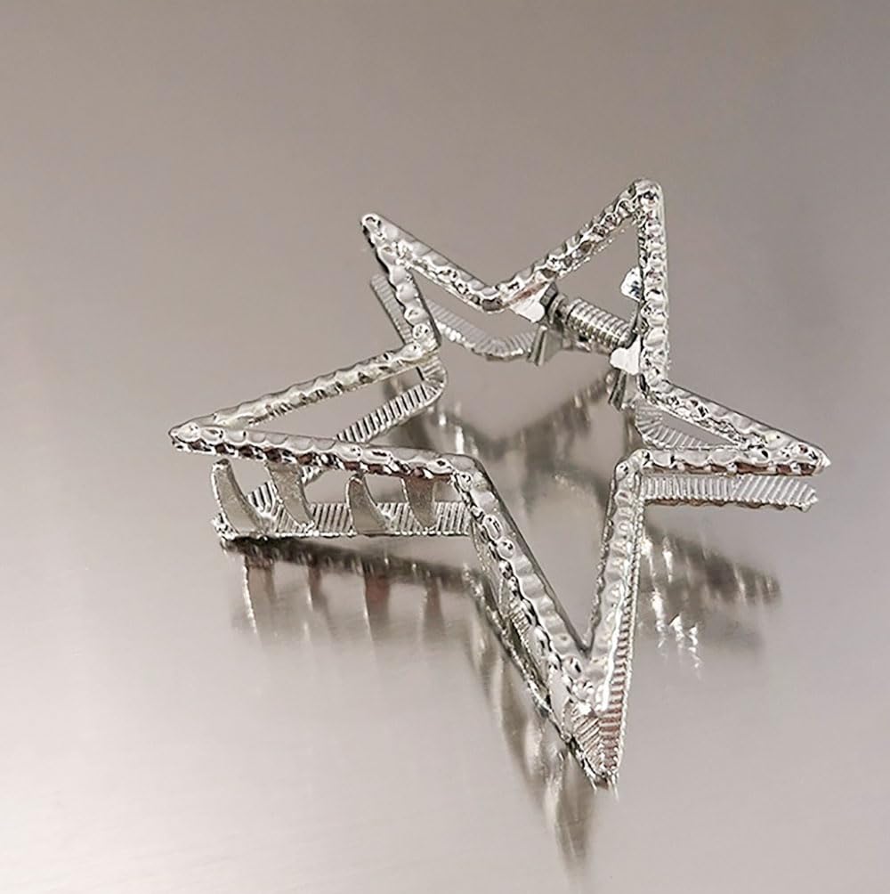 Sliver Geometry Hair Claw Clips, Elegant Star Design Hair Barrettes And Ornaments - Large Fashion Hair Catch Clips For Women, Br