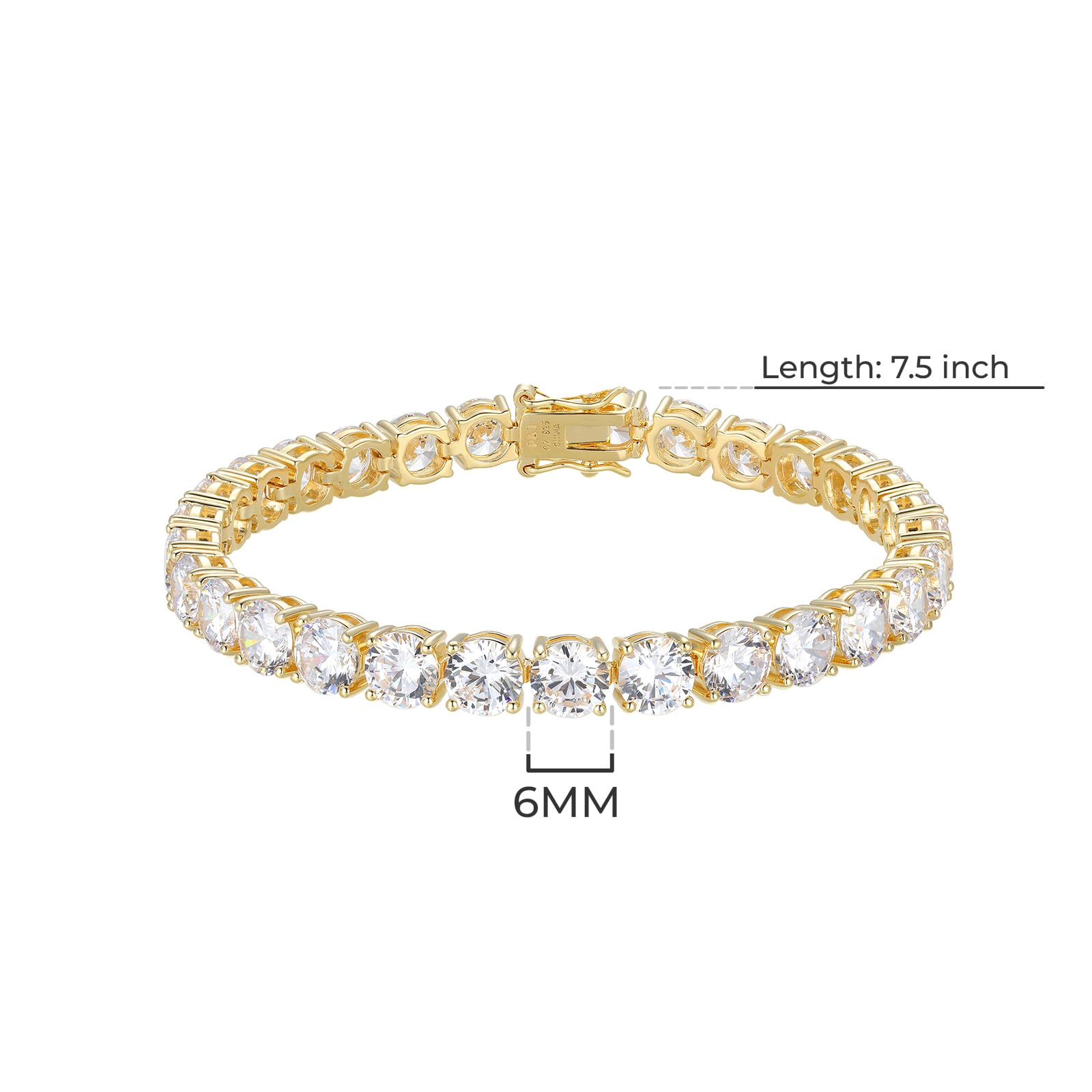 Amazon Essentials Yellow 18K Gold Plated Sterling Silver Round Cut Cubic Zirconia Tennis Bracelet (6mm), 7.5 (previously Amazon