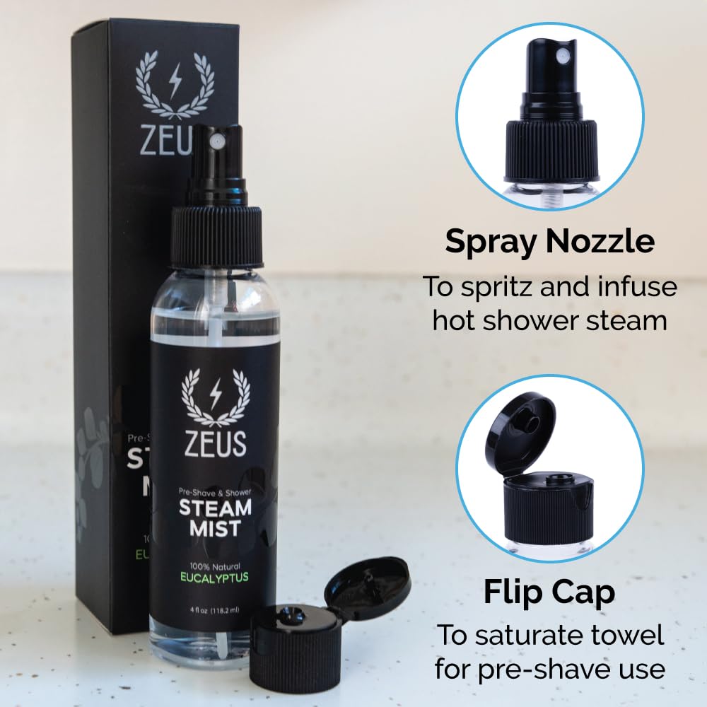 Zeus Natural 100% Eucalyptus Essential Oil Shower Steam Mist, Aromatherapy Spray For Room, Bath, Congestion & Pre-Shave, Sauna &