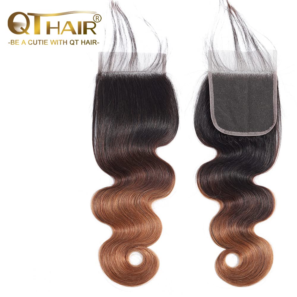 QTHAIR 12A 1B/4/30 Ombre Closure Body Wave 4x4 Transparent Color Swiss Lace Closure Brazilian Unprocessed Virgin Human Hair Dark