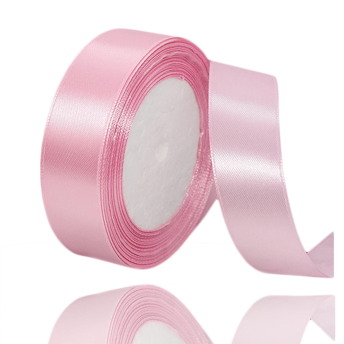 Pink Ribbon 1 Inch X 25 Yards, Satin Fabric Silk Ribbon For Gift Wrapping, Hair Bows Making, Floral Bouquets, Wreaths, Diy Sewin