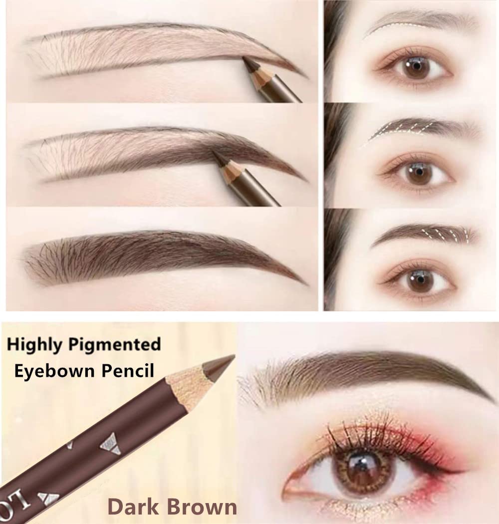 Go Ho 12 Pcs Dark Brown Eyebrow Eyeliner Pencils Makeup Pen,Sweatproof Eye Brow Pencil,Long-Lasting Nice Color Eyebrow Pen,Make