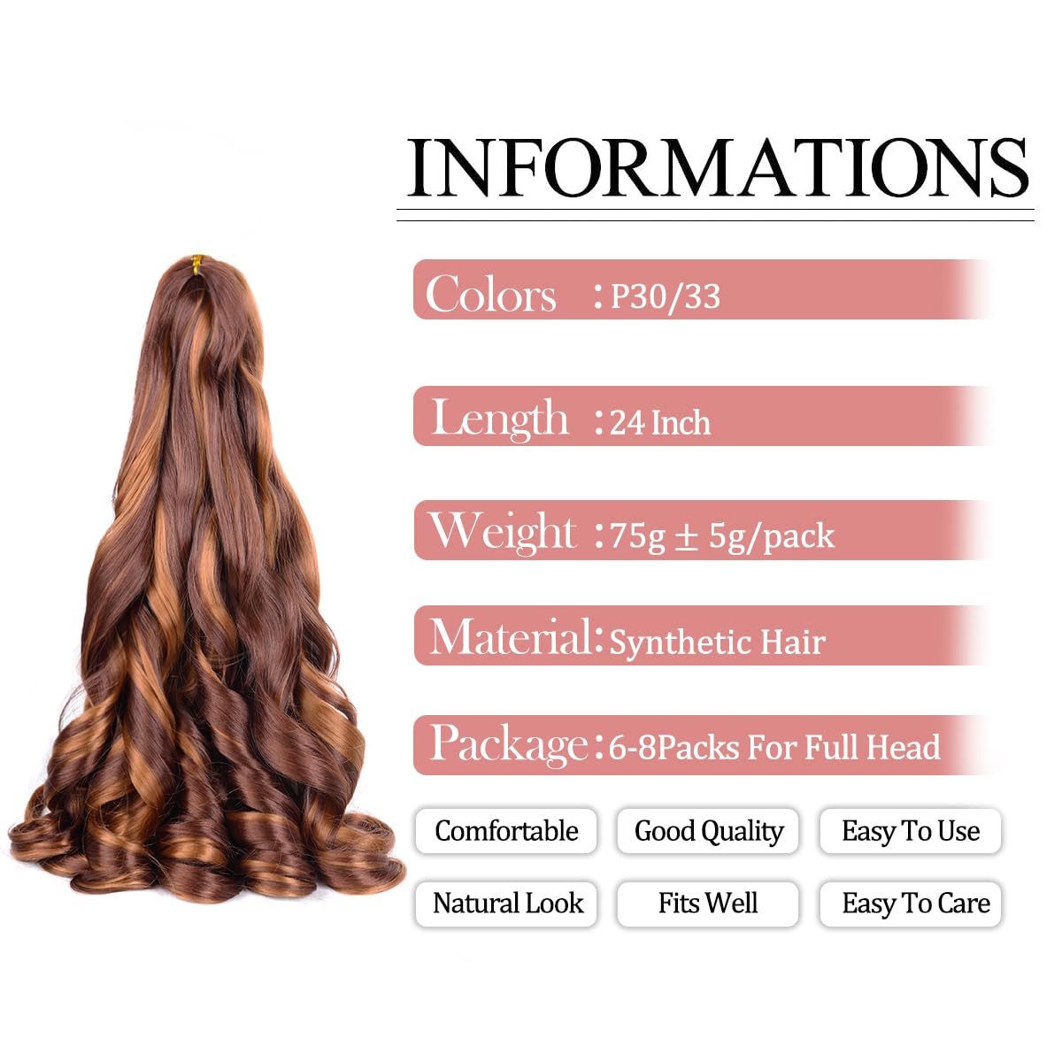 Braiding Hair Extensions,#P33/30 Bouncy Synthetic French Curl Braiding Hair Extensions 75g/pack French Curly Crochet Hair Extens