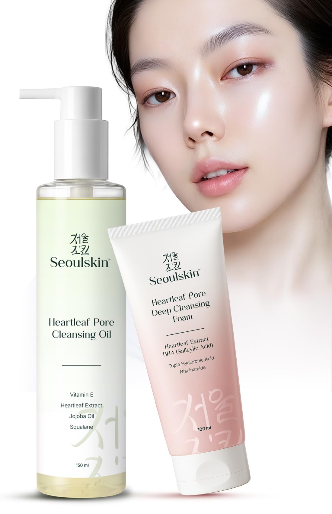 Seoulskin Heartleaf Double Cleansing Combo | Cleansing Oil 150Ml + Pore Deep Cleansing Foam 100Ml | Korean Face Wash For Men & W
