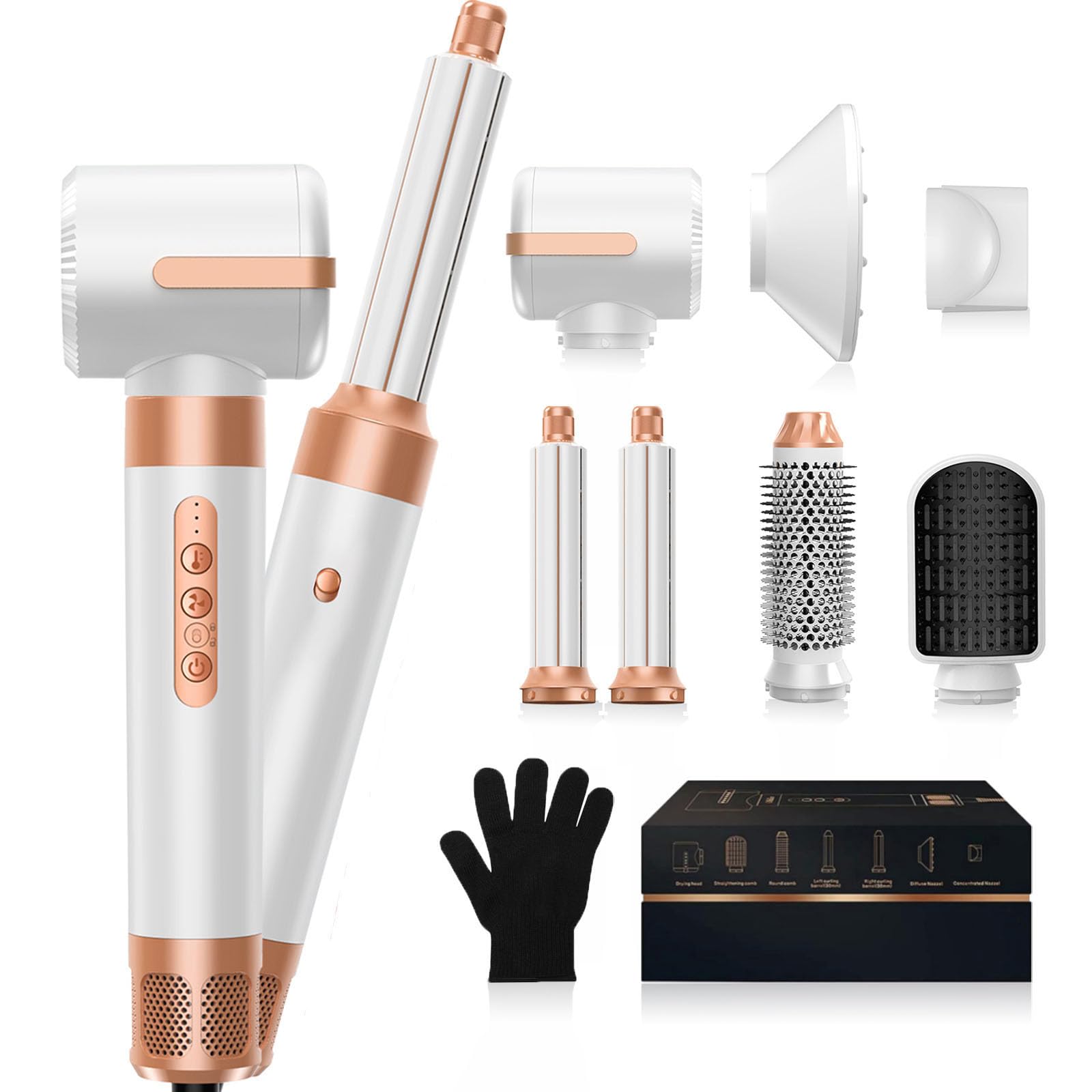 Blow Dryer Brush 7 in One, Negative Ion Hair Set Upgrade Hot Air Styler Wrap Curler, Curling Iron Styling Tools As A Gift for St