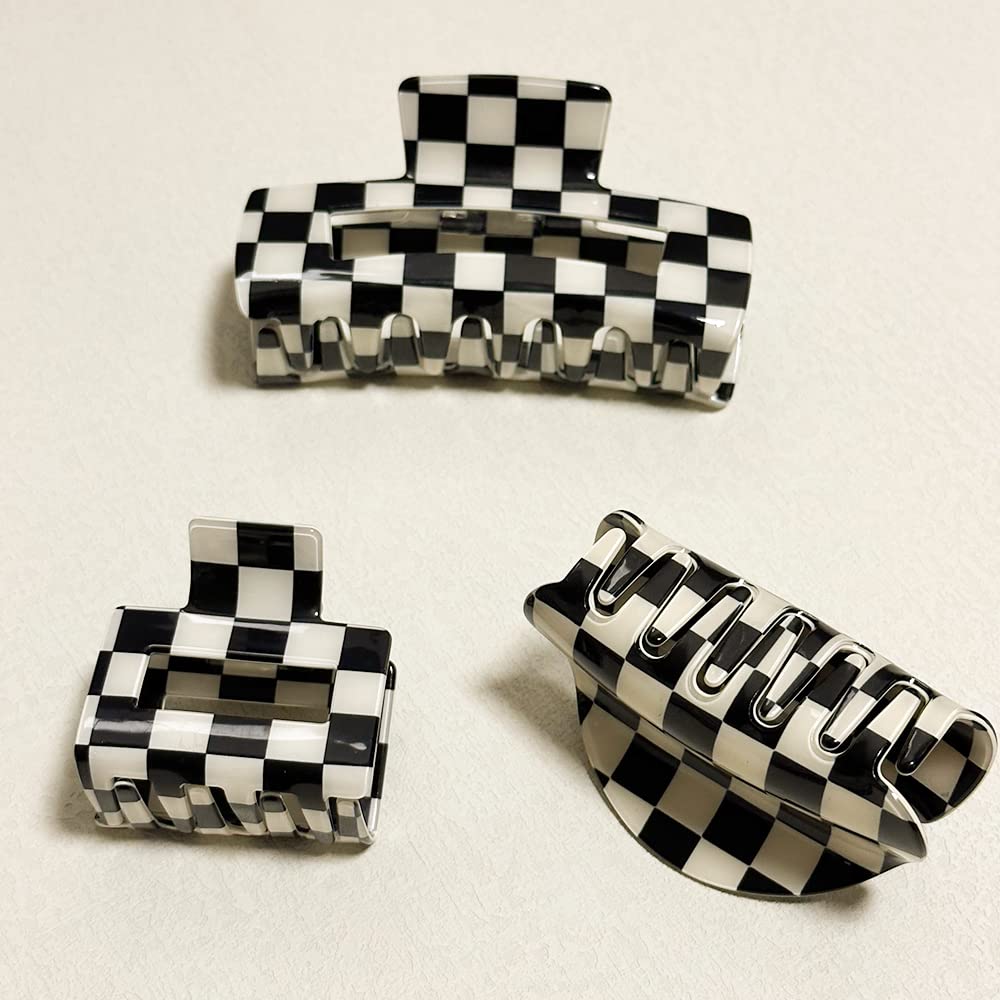 Bmobuo 3Pcs Checkered Claw Clip, Vintage Checkered Hair Clip Y2K Hair Barrettes for Women Girls Hair Claw Clips for Thick Thin H