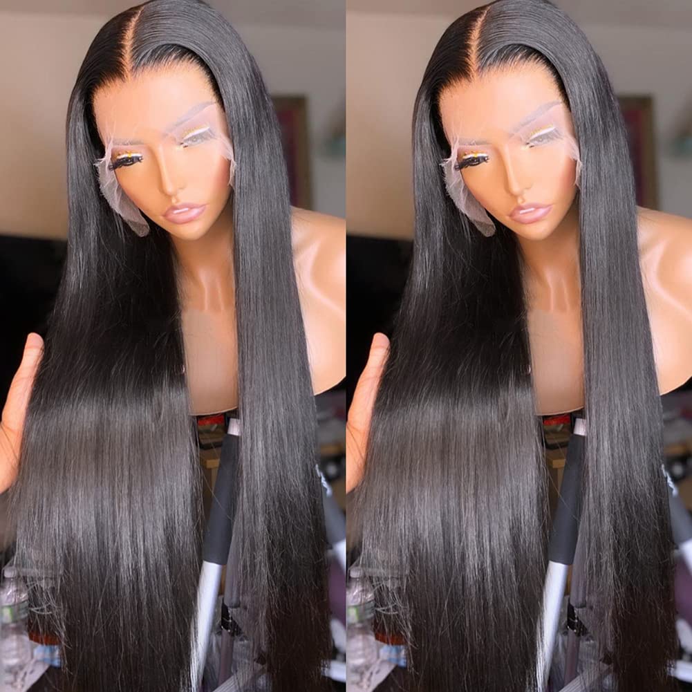 Straight Lace Front Wigs Human Hair Pre Plucked Hd Transparent 13X4 Lace Frontal Wigs Human Hair With Baby Hair 180% Density Bra