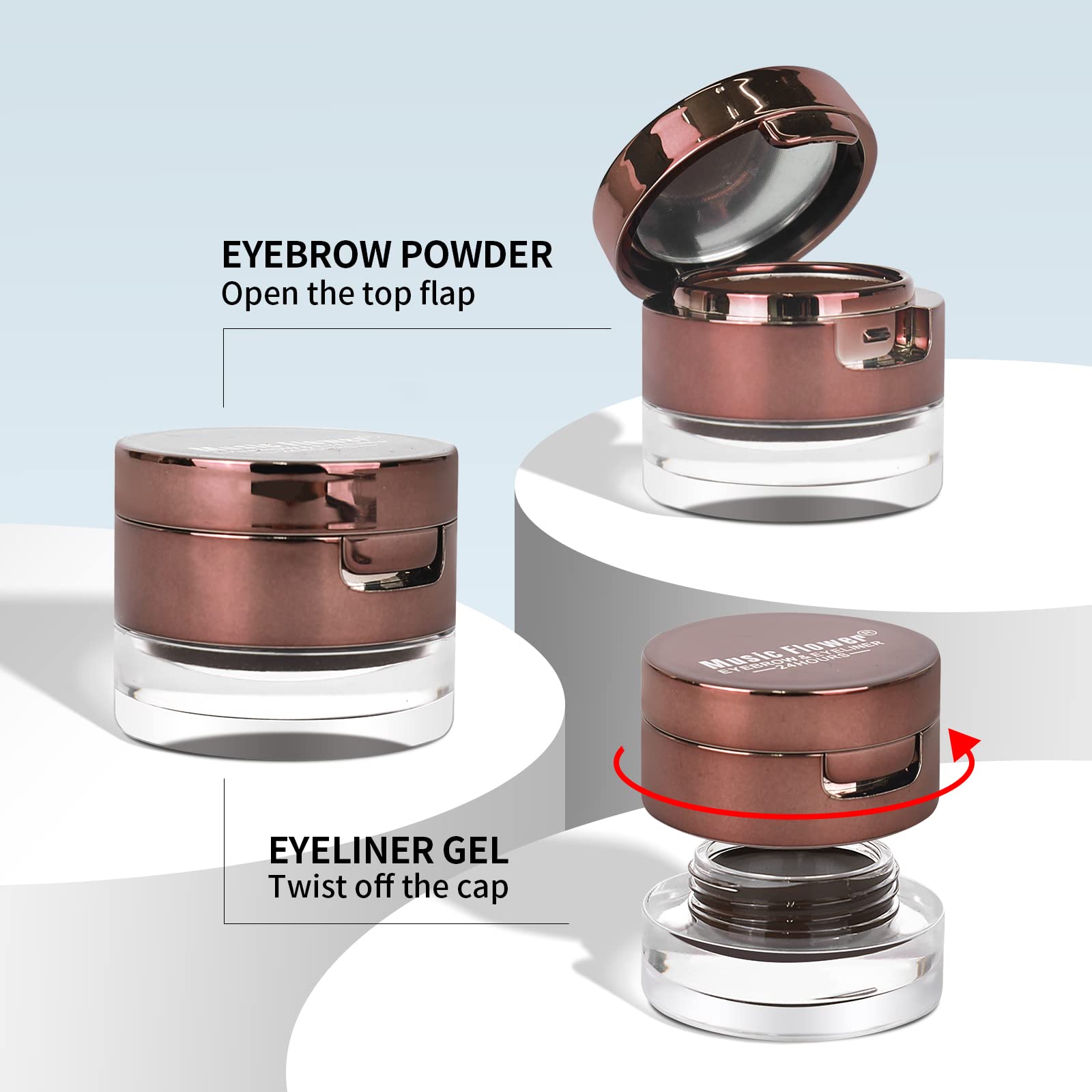 Music Flower Gel Eyeliner Eyebrow Powder, Black And Brown Waterproof Smudgeproof Long Lasting Makeup Eyeliner Gel With Brush Mir