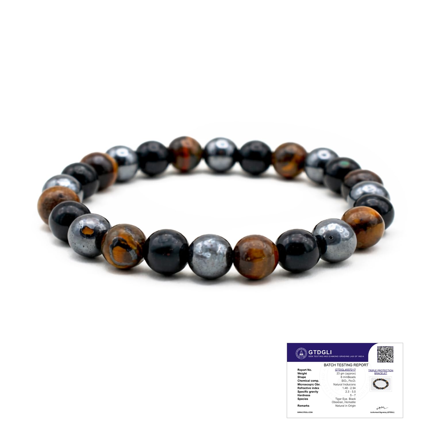 Astrotalk Triple Protection Bracelet | Shields Against Negativity & Enhances Strength | Black Obsidian, Hematite, Tiger Eye | Cr