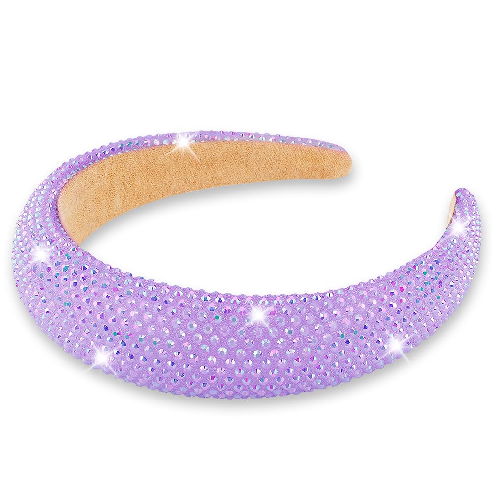 AHONEY Glitter Headbands Rhinestone Headband for Women Girls Padded Embellished Head Band Bling Sparkly Wide Headpieces Disco He