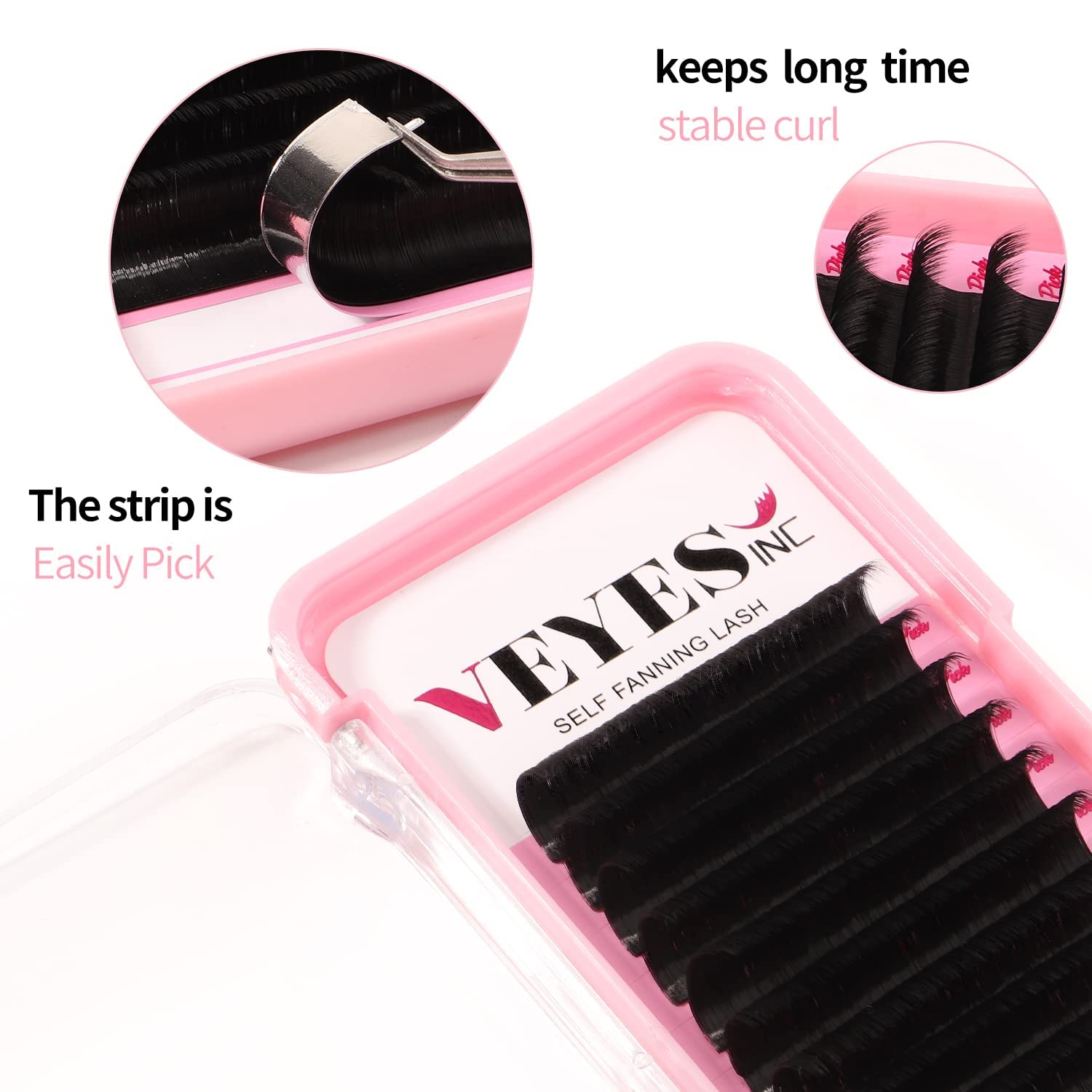 Veyes Inc Easy Fan Volume Lash Extensions 03 05 07 J/B/L/C/Cc/D/Dd Curl 8-25Mm Mixed & Single Length Tray, Matte Black Self Fann