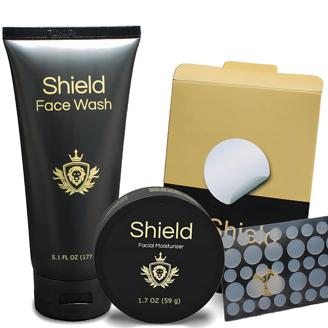 Acne System for Men and Boys, Face Wash, Moisturizer, Pimple Patches, Shield Men's Skin Care Set (2 Months)