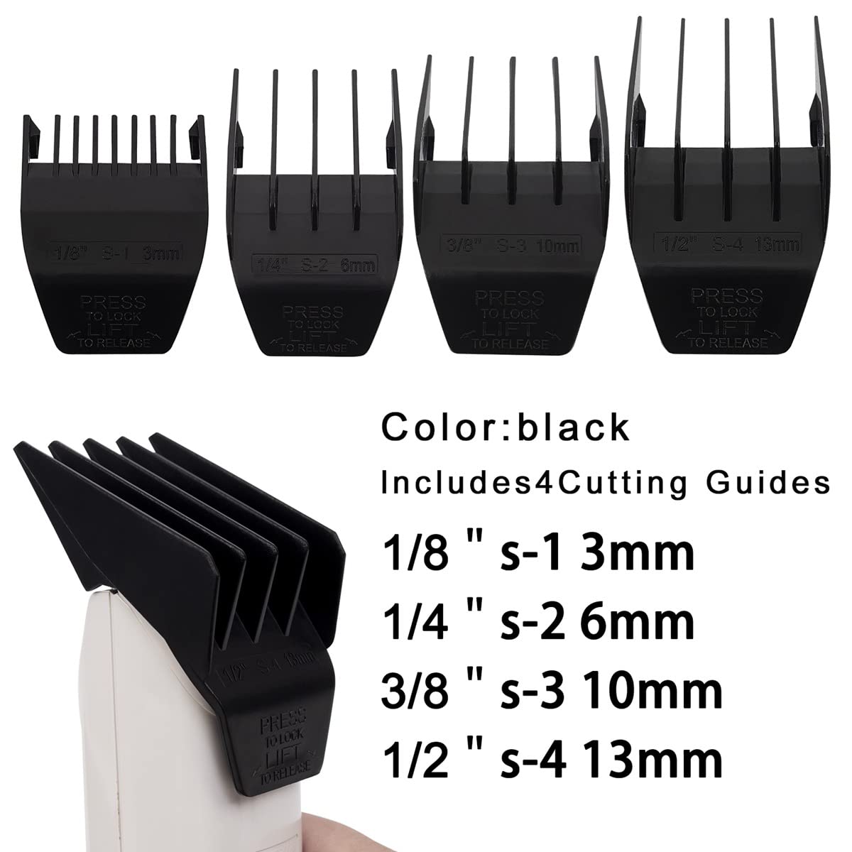 colorski Professional Peanut Clipper Guards, Q3 Model, Black, 4PCS, Fits Wahl Peanut, Polycarbonate, 1/8 to 1/2 Inch