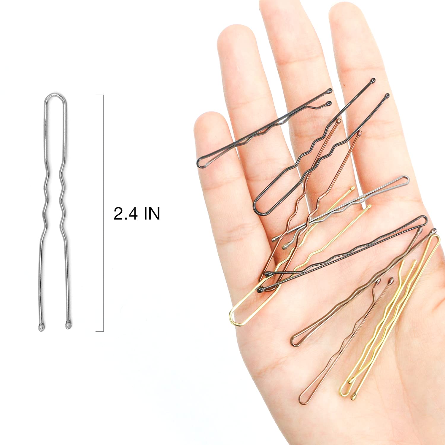HOYOLS U Shaped Hair Pins Silver, U Shape Bobby Pins Metal Curved Curly Waved Bun Clips Hairpin for Buns Women Girls Grips Hairs