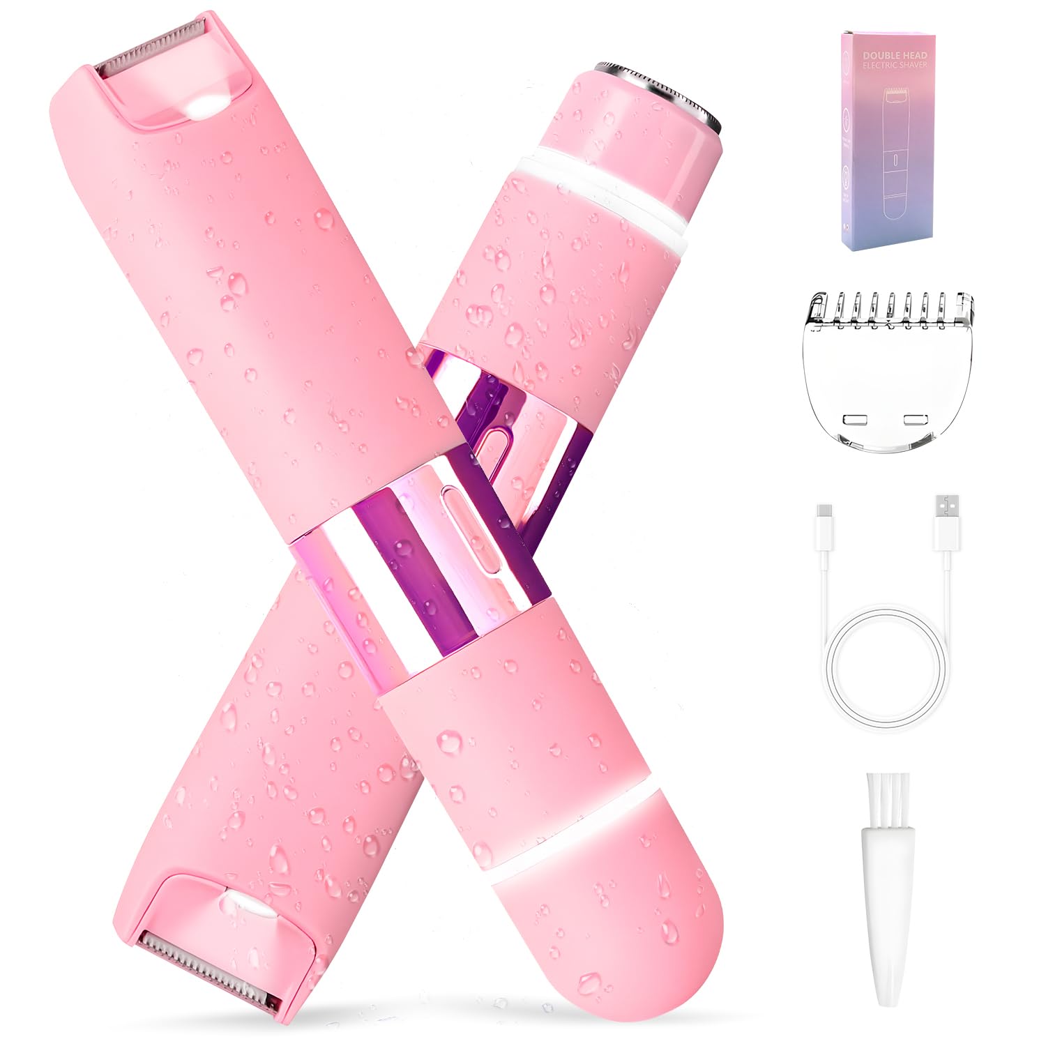Dermave Bikini Trimmer Razors Shaver for Women,2-in-1 Waterproof Electric Dual Ceramic Head Shaver,IPX7 Waterproof Rechargeable 