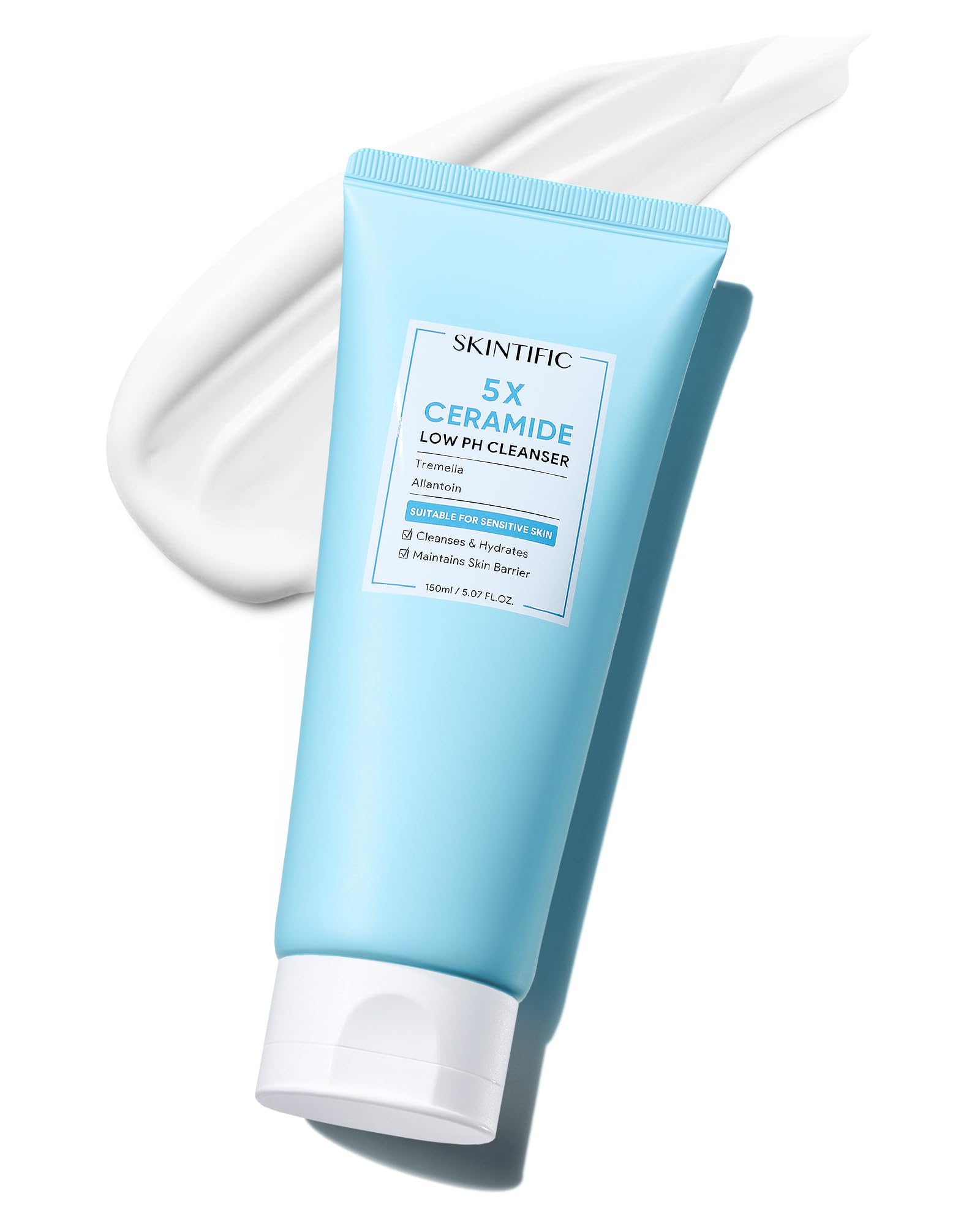 SKINTIFIC 5X Ceramides Low pH Facial Cleanser for Sensitive Skin, Hydrating Cleansing Face Wash with Amino Acids & Hyaluronic Ac