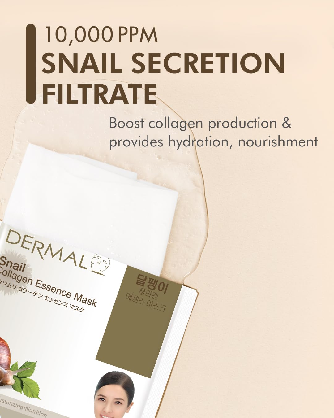 Dermal Snail Collagen Essence Facial Mask Sheet 23G Pack Of 100 - Skin Regenerating & Trouble Care For Acne Prone Skin, Daily Sk