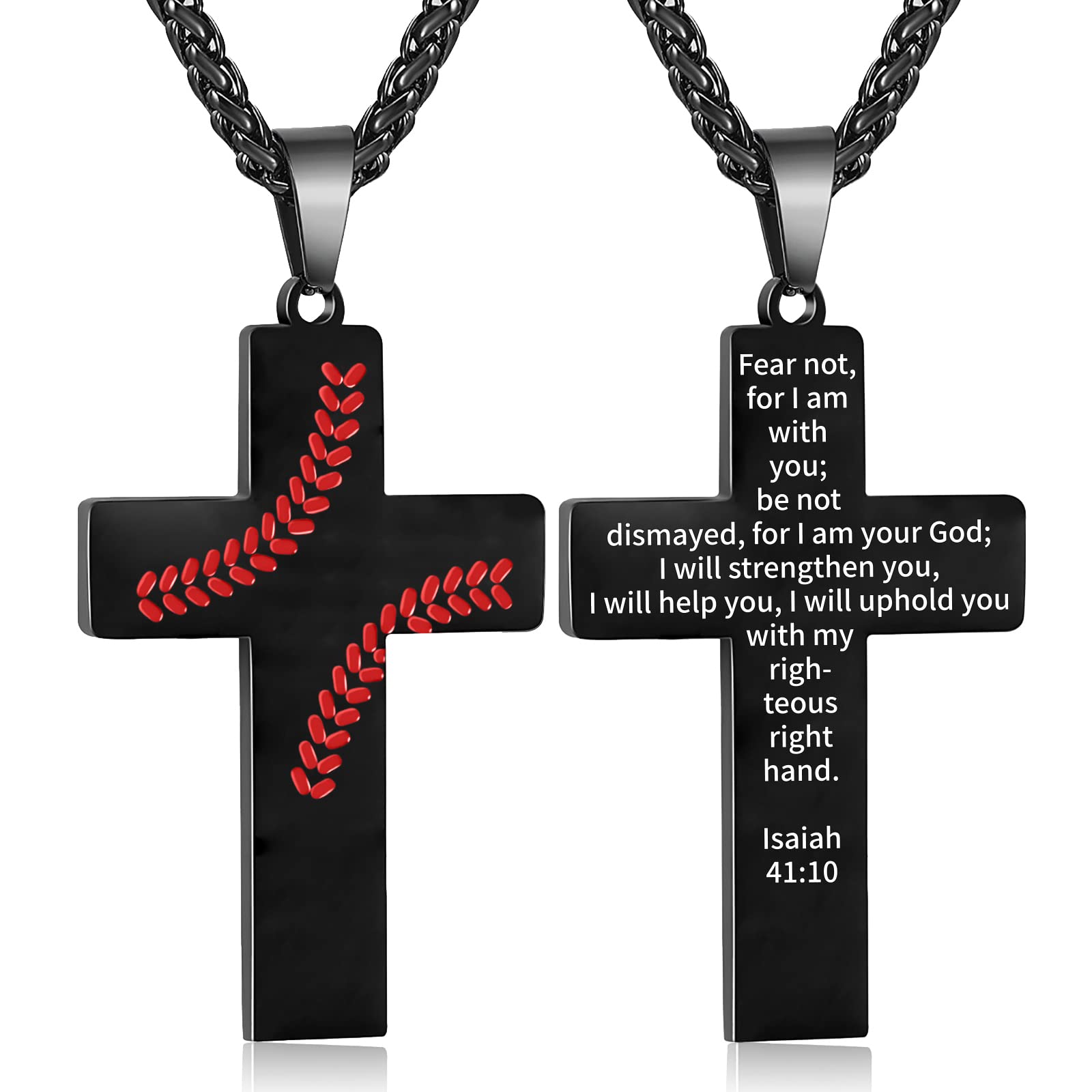 Zocomi Cross Necklace for Men Baseball Pendant Chain Black Stainless Steel Religious Christian Baptism First Communion Confirmat