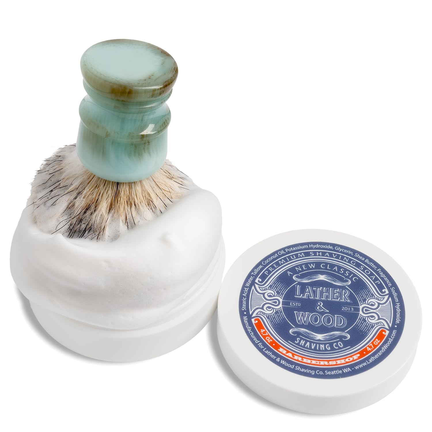Lather & Wood Shaving Soap - Barbershop - Simply The Best Luxury Shaving Cream - Tallow - Dense Lather With Fantastic Scent For