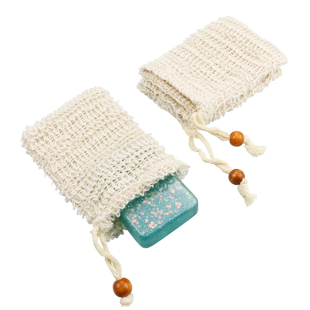 Tcotbe 2 Pack Soap Exfoliating Bag Natural Sisal Soap Saver Bag Zero Waste Mesh Bar Natural Soap Saver Soap Loofah Holder Pouch