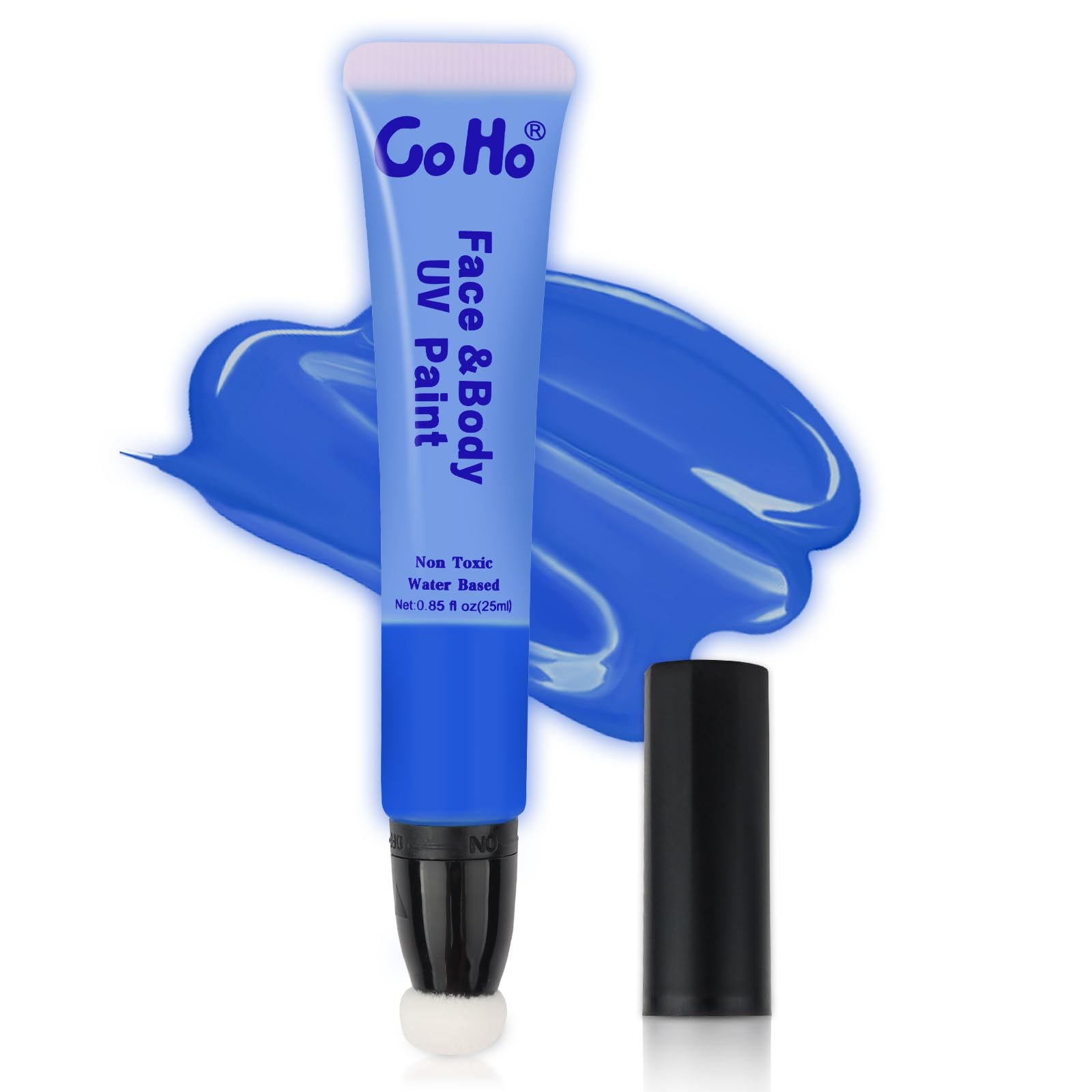 Go Ho Uv Blacklight Neon Blue Face Body Paint,Water Based Bright Color Neon Fluorescent Body Paint With Cushion Applicator,Glow