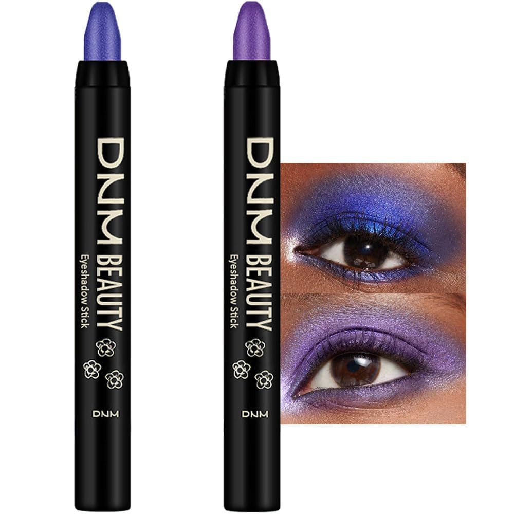 Evpct 2Pcs Cream Eyeshadow Sticks Set For Eyes Waterproof, Blue Shimmer & Purple Shimmer Matte Eye Shadow Stick Pencil Pen Bulk