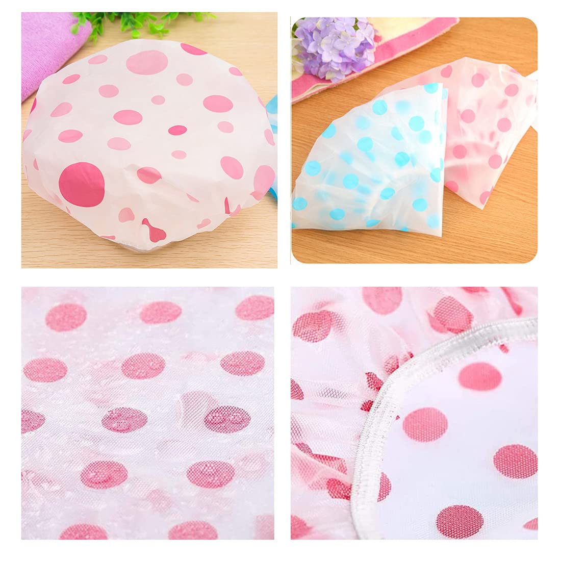 Shower Caps, 3 Pcs Waterproof Bath Caps Plastic Reusable Shower Caps Elastic Band Bath Hair Hat Stocking Stuffers For Women Ladi