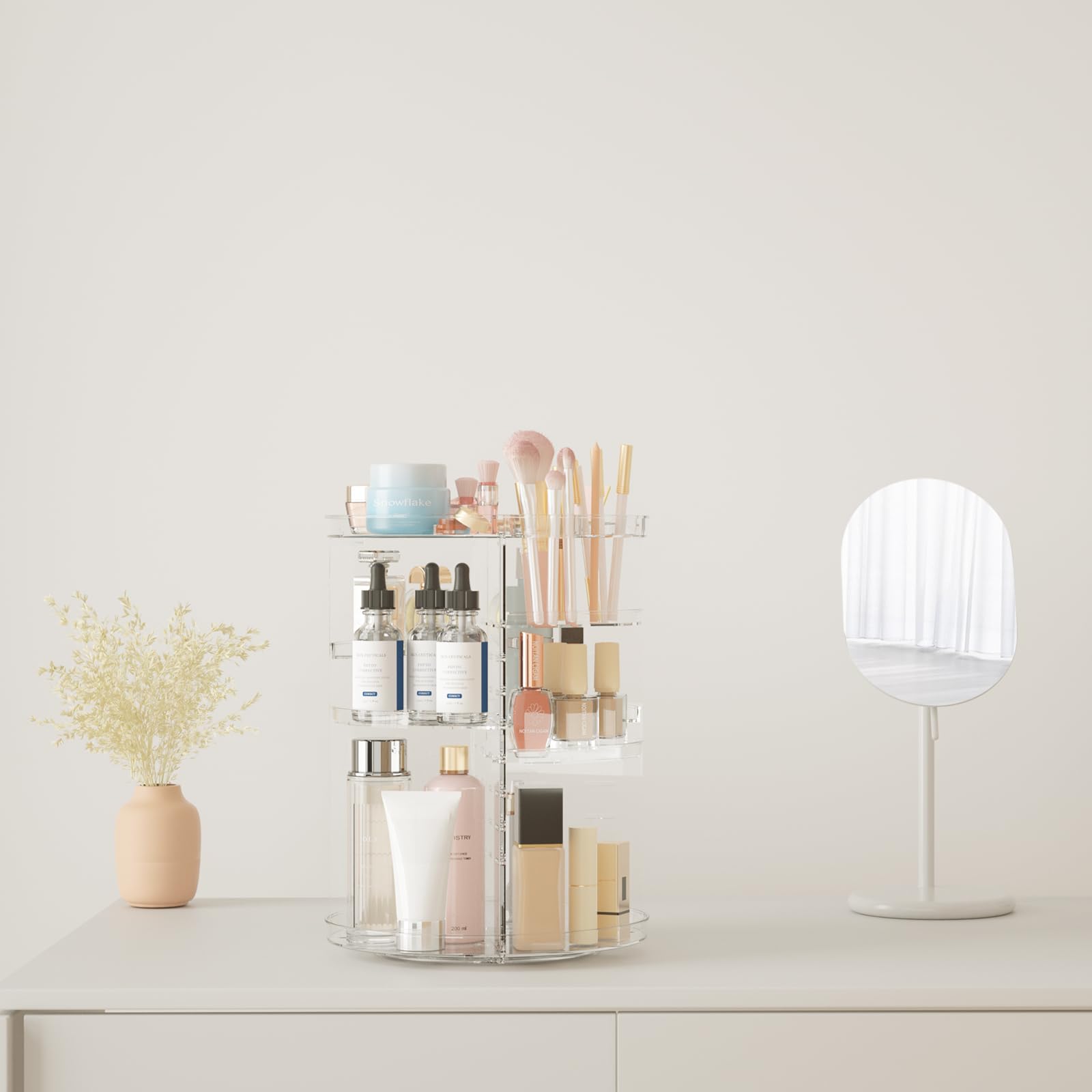 Rotating Makeup Organizer, Diy 8 Adjustable Layers Spinning Skincare Organizer, Cosmetic Display Case With Brush Holder Perfume