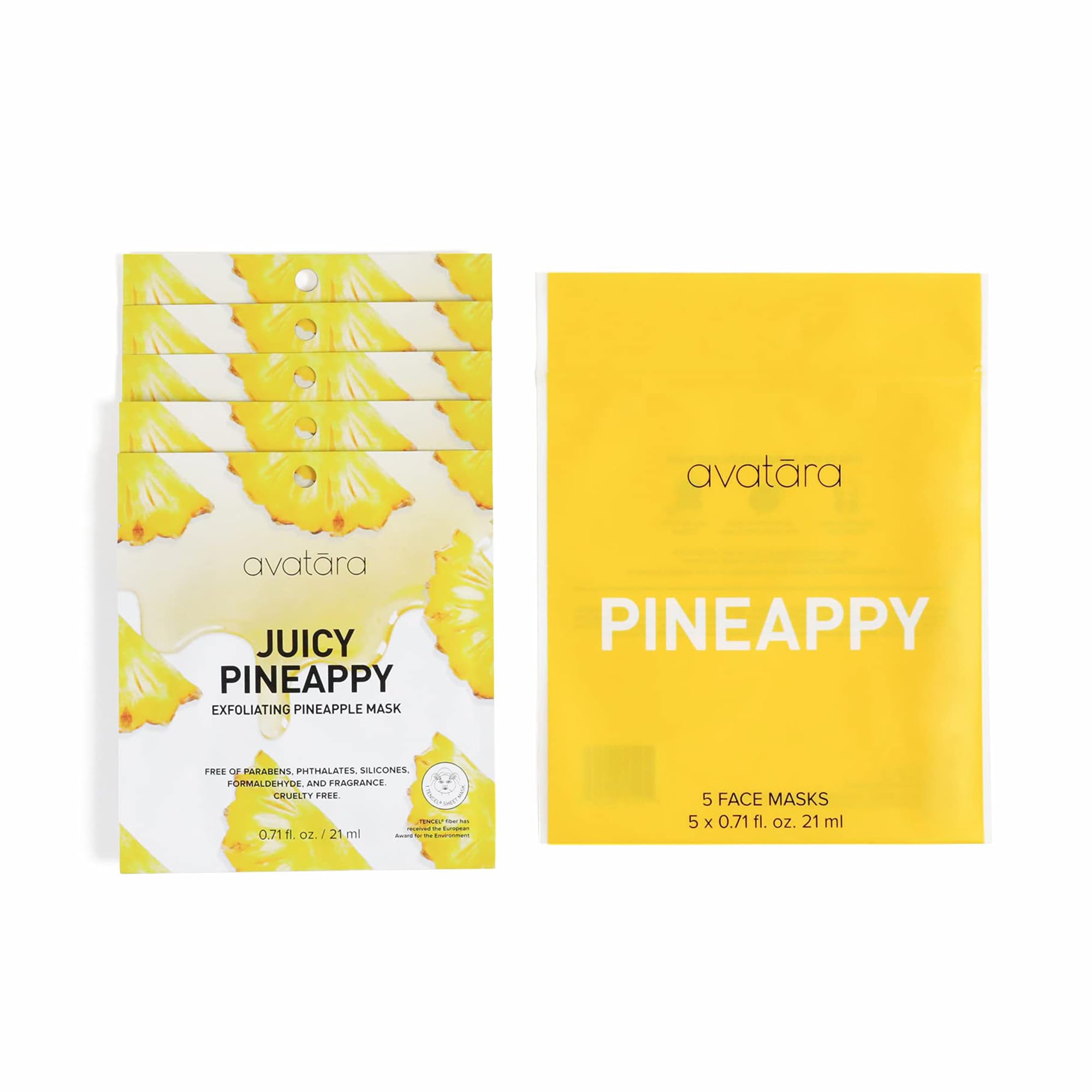 Avatara Juicy Pineappy Exfoliating Facial Mask 5 Sheets, Beauty And Skincare Sheet Masks, Pineapple Extracts And Clean Ingredien