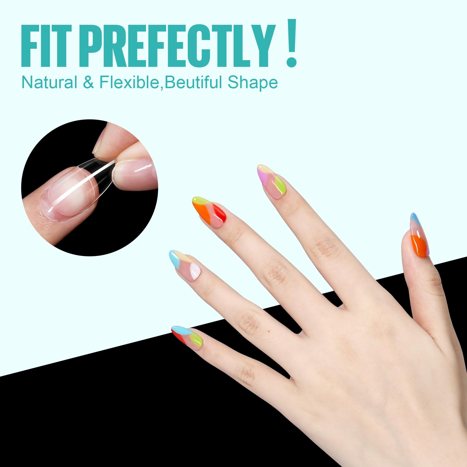Tomicca Almond Nail Tips - Medium Almond Clear Nails Tips, Full Cover Acrylic Nail Tips For Nail Extension 216Pcs 12Sizes