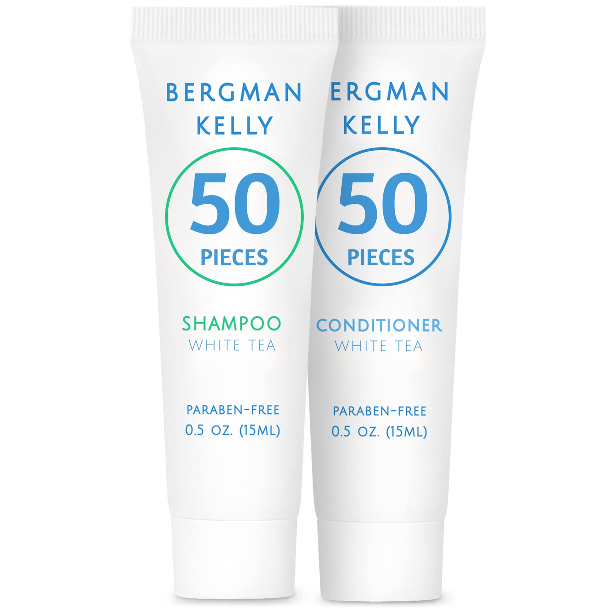 Bergman Kelly - Travel Shampoo And Conditioner Set - 0.5 Fl Oz, 100 Pieces, White Tea - Delight Your Guests With Revitalizing An
