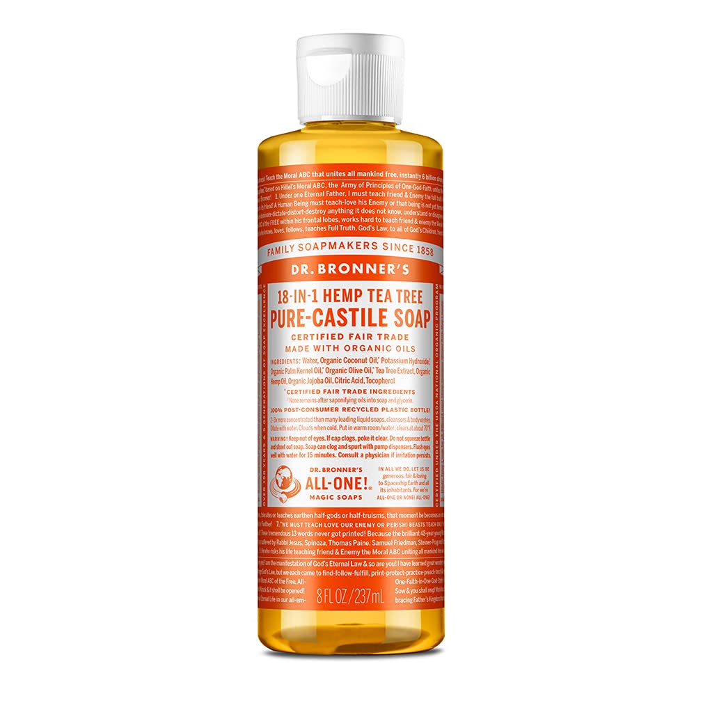 Dr. Bronner'S - Pure-Castile Liquid Soap (Tea Tree, 8 Ounce) - Made With Organic Oils, 18-In-1 Uses: Acne-Prone Skin, Dandruff,