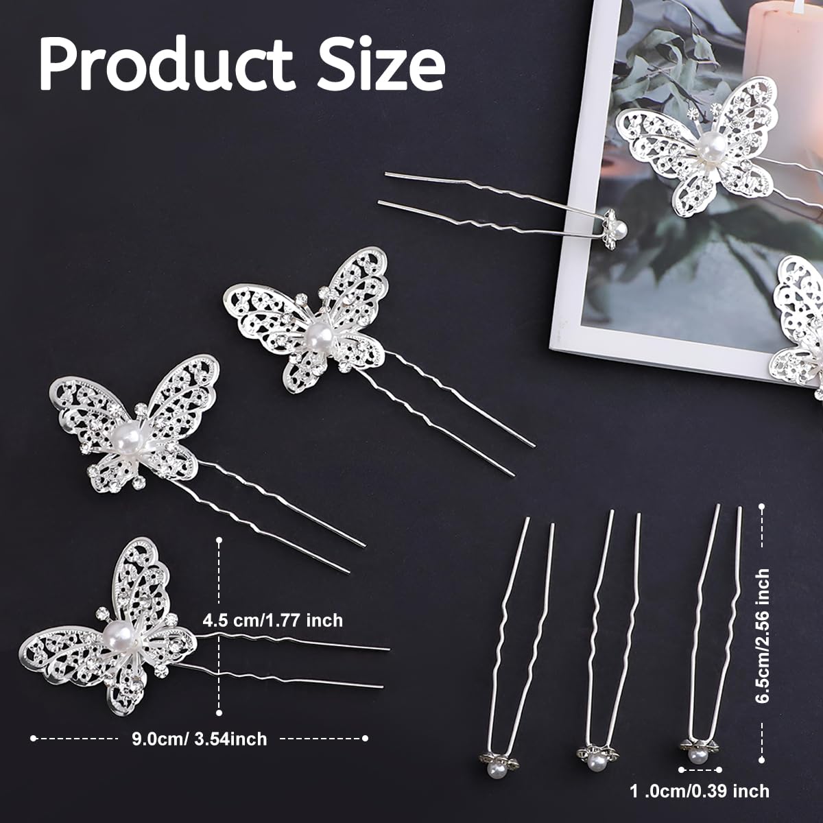 30Pcs Butterfly Wedding Hair Pins, Fhdusryo Shiny Bridal Hair Clips, Crystal Pearl Butterfly Flower Hairpin, U Shaped Rhinestone