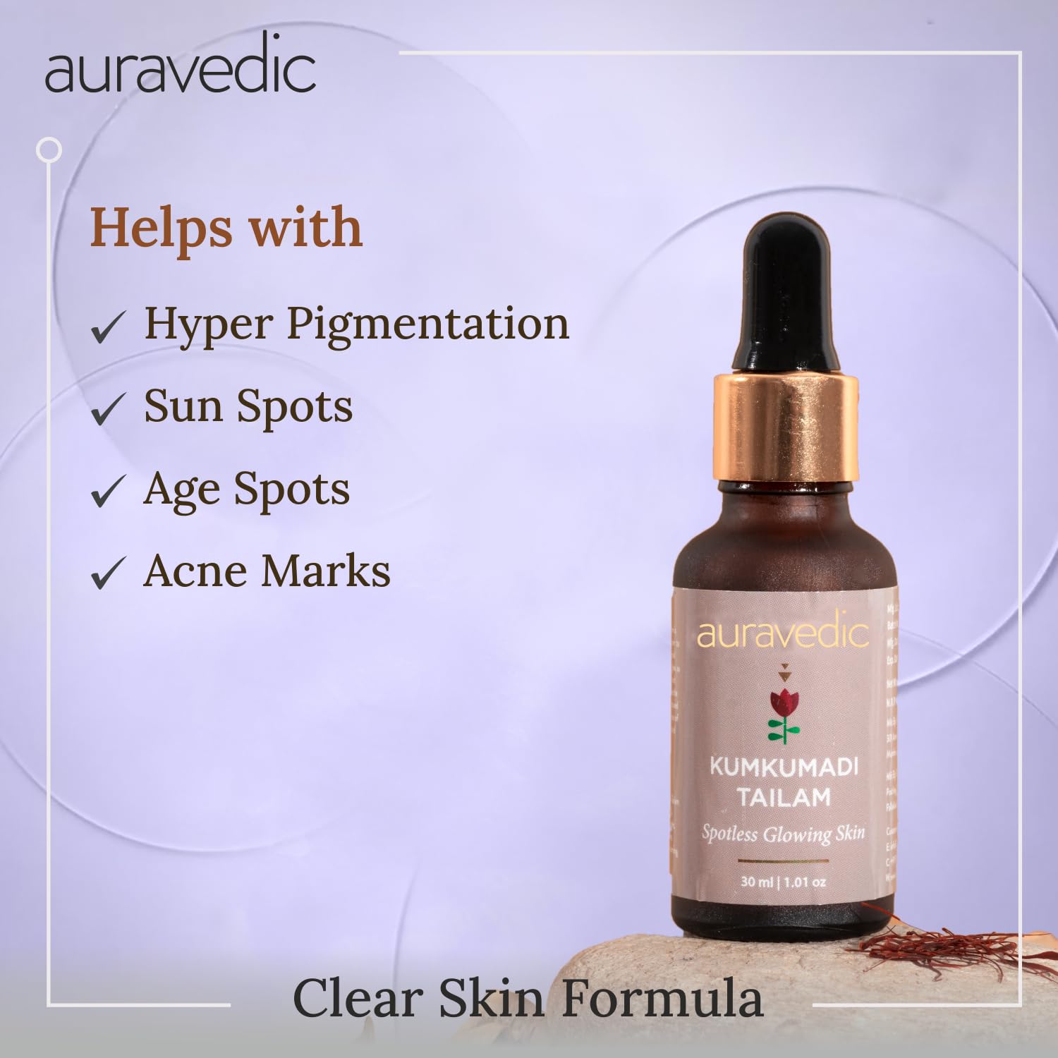 Auravedic Kumkumadi Tailam Face Oil | Helps Reduce Fine Lines & Spots | Hydrates Dry & Dehydrated Skin | Fast-Absorbing & Lightw