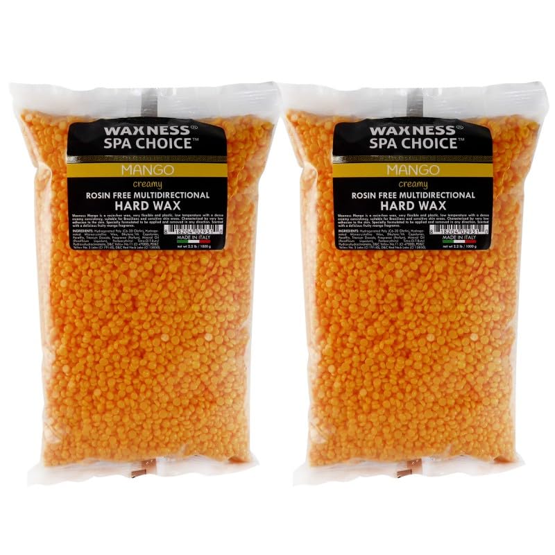 Waxness Spa Choice Rosin Free Multidirectional Hard Wax Mango 2.2 lb / 1 kg Pack of 2