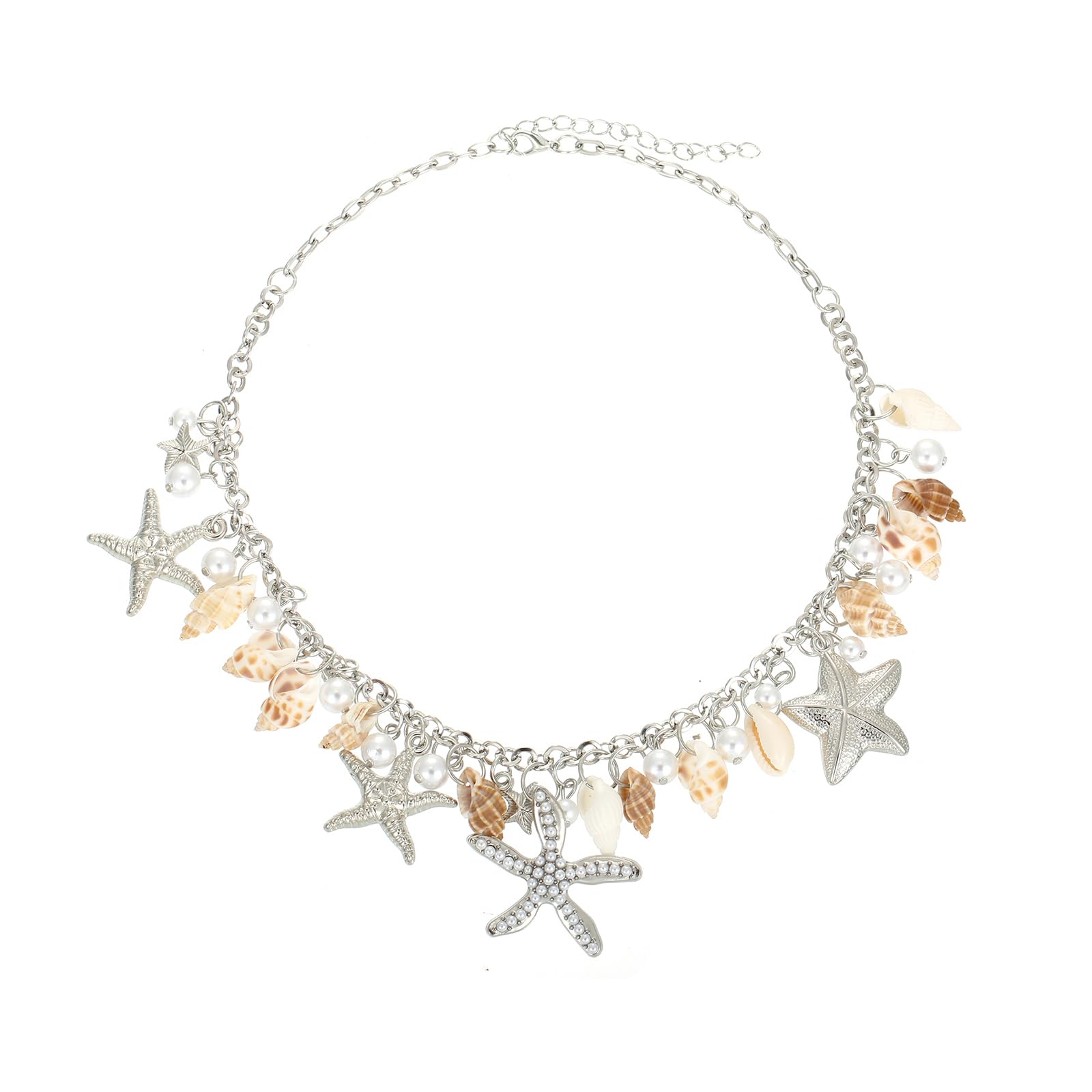 RUOFFETA Shell Starfish Necklace Bracelet Conch Statement Chunky Necklace Mermaid Costume Jewelry Beach Jewelry for Women(Neckla