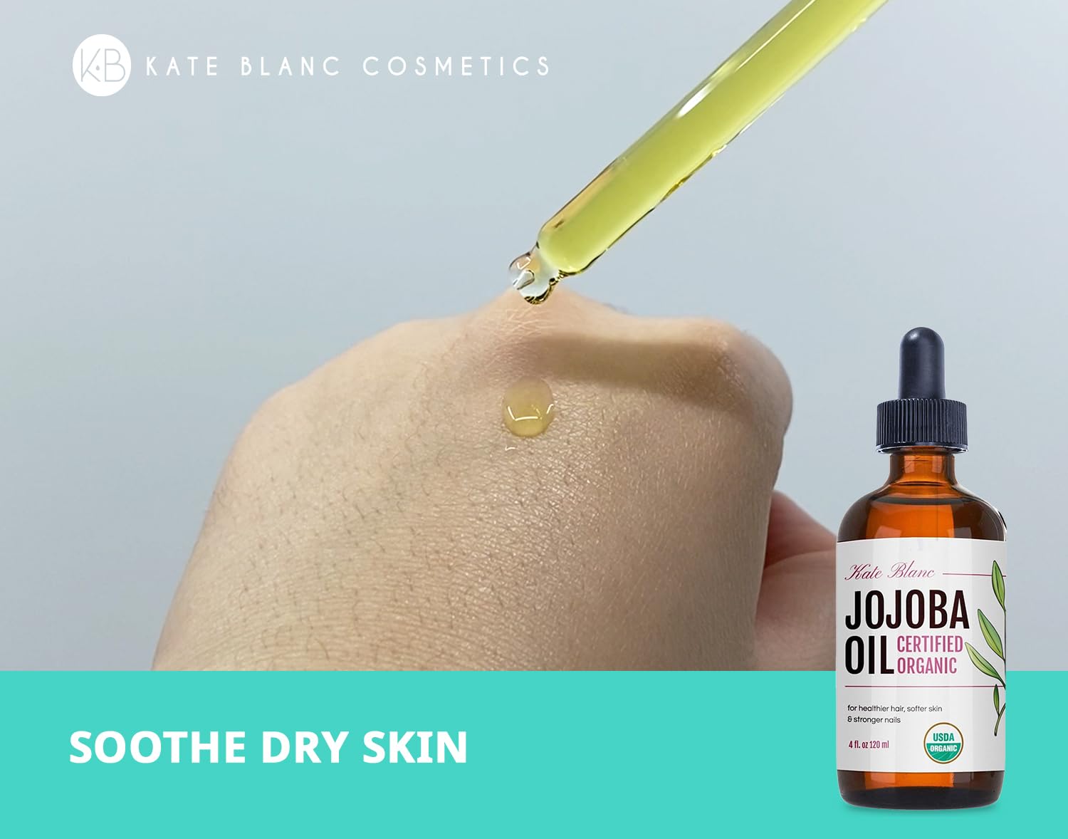 Kate Blanc Cosmetics Jojoba Oil For Hair Growth, Face & Skin. Gua Sha Oil For Face Massage And Dermaplaning (4Oz, Organic, 100%