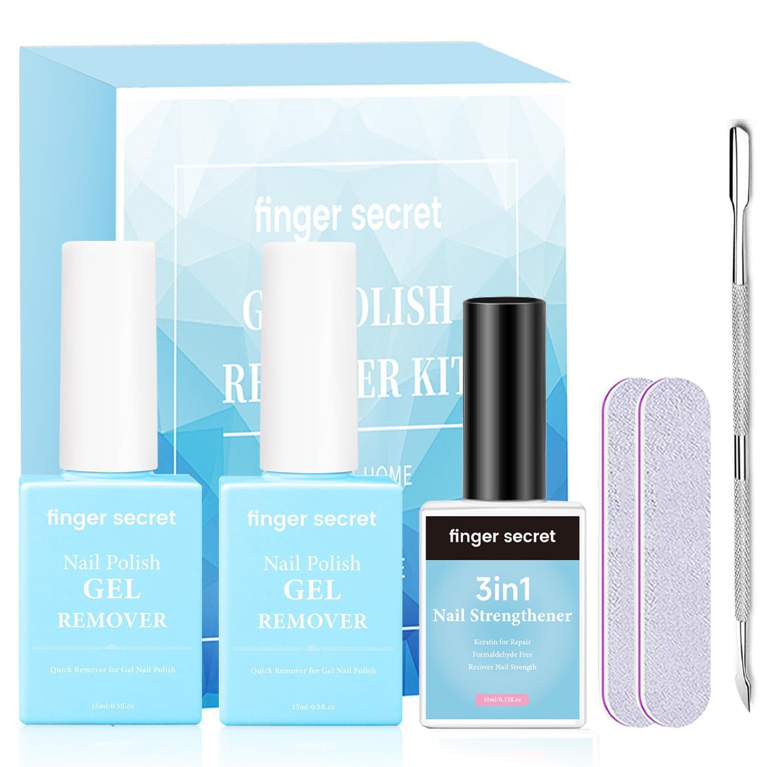 Gel Nail Polish Remover Kit Quick Easy Gel Remover for Nails in 3-5 mins & 3-In-1 Nail Strengthener for Growth and Nails Health 