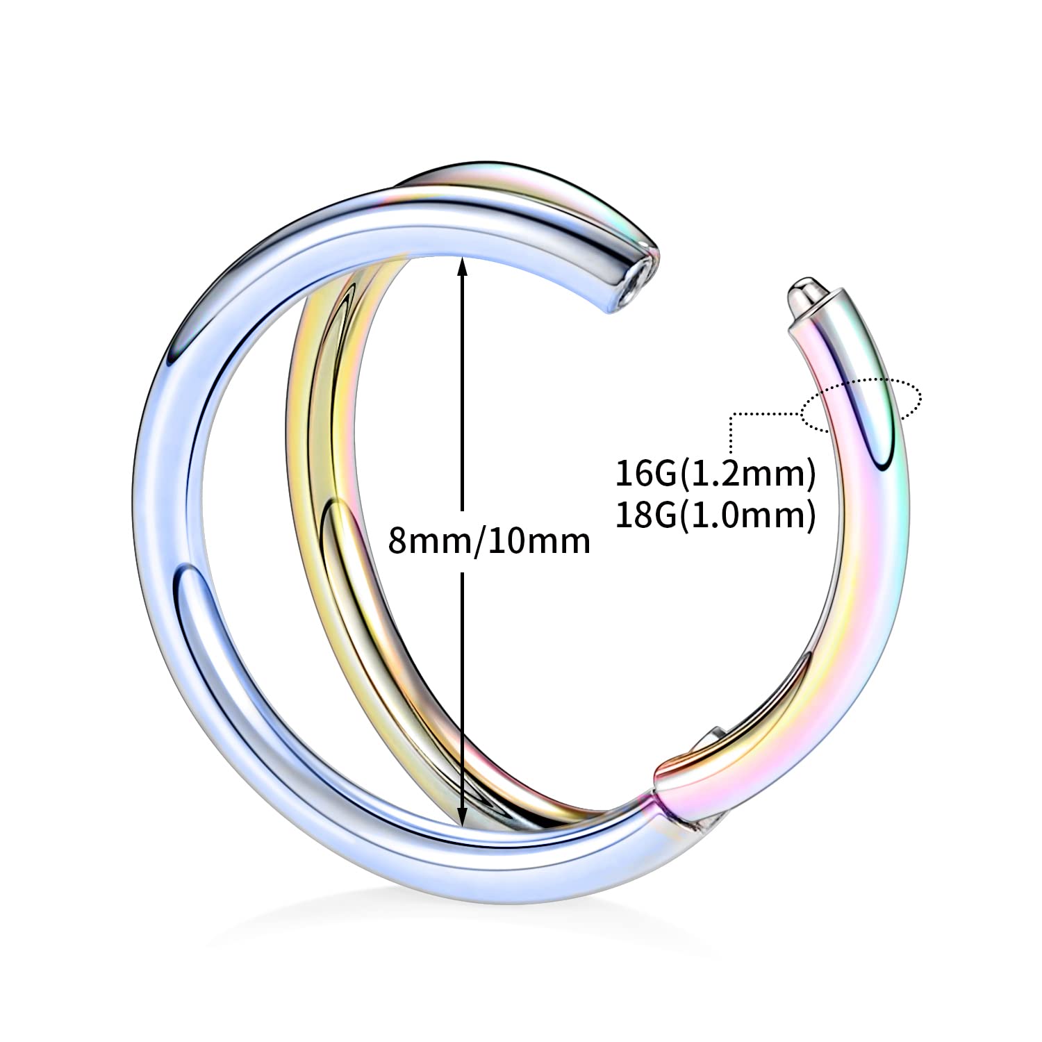 18G Septum Nose Ring Surgical Steel Nose Hoop Double Hoop Nose Ring Rainbow Helix Piercing Jewelry Stacked Septum Jewelry Conch