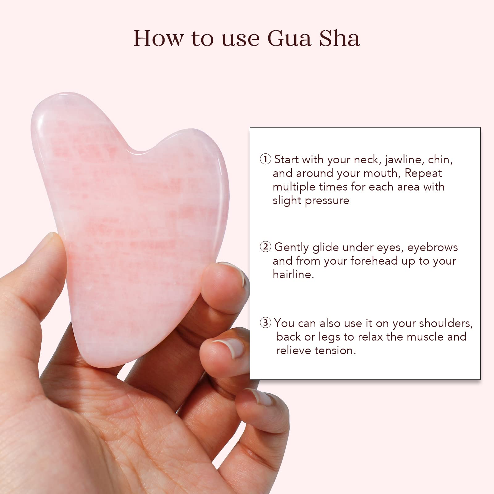 BAIMEI Jade Roller & Gua Sha Set - Pink Face Roller for Redness Reduction, Fine Lines Relief - 2 Piece Skin Care Tools for Men & Women