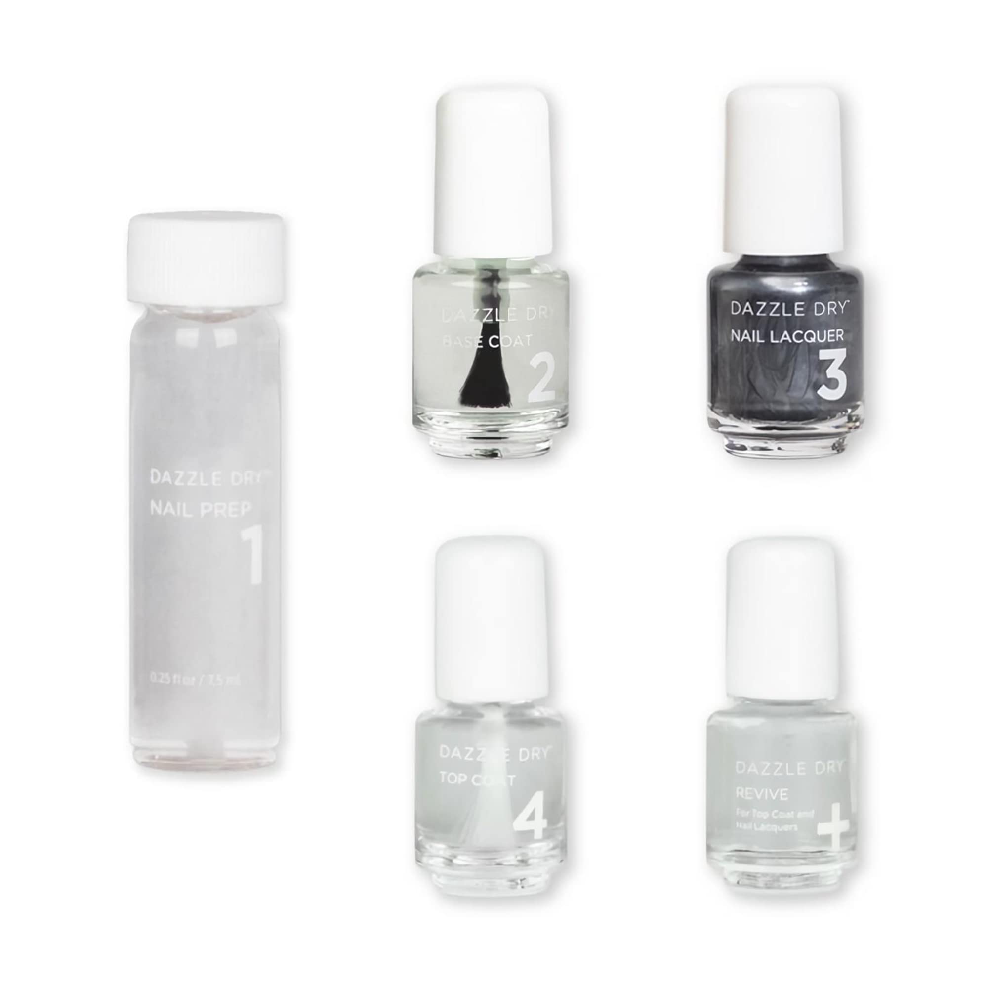 Dazzle Dry Mini Kit 4 Step System - Bold, a full coverage shimmer, dark gunmetal gray/black. (5 Piece Kit / 5 Manicures)