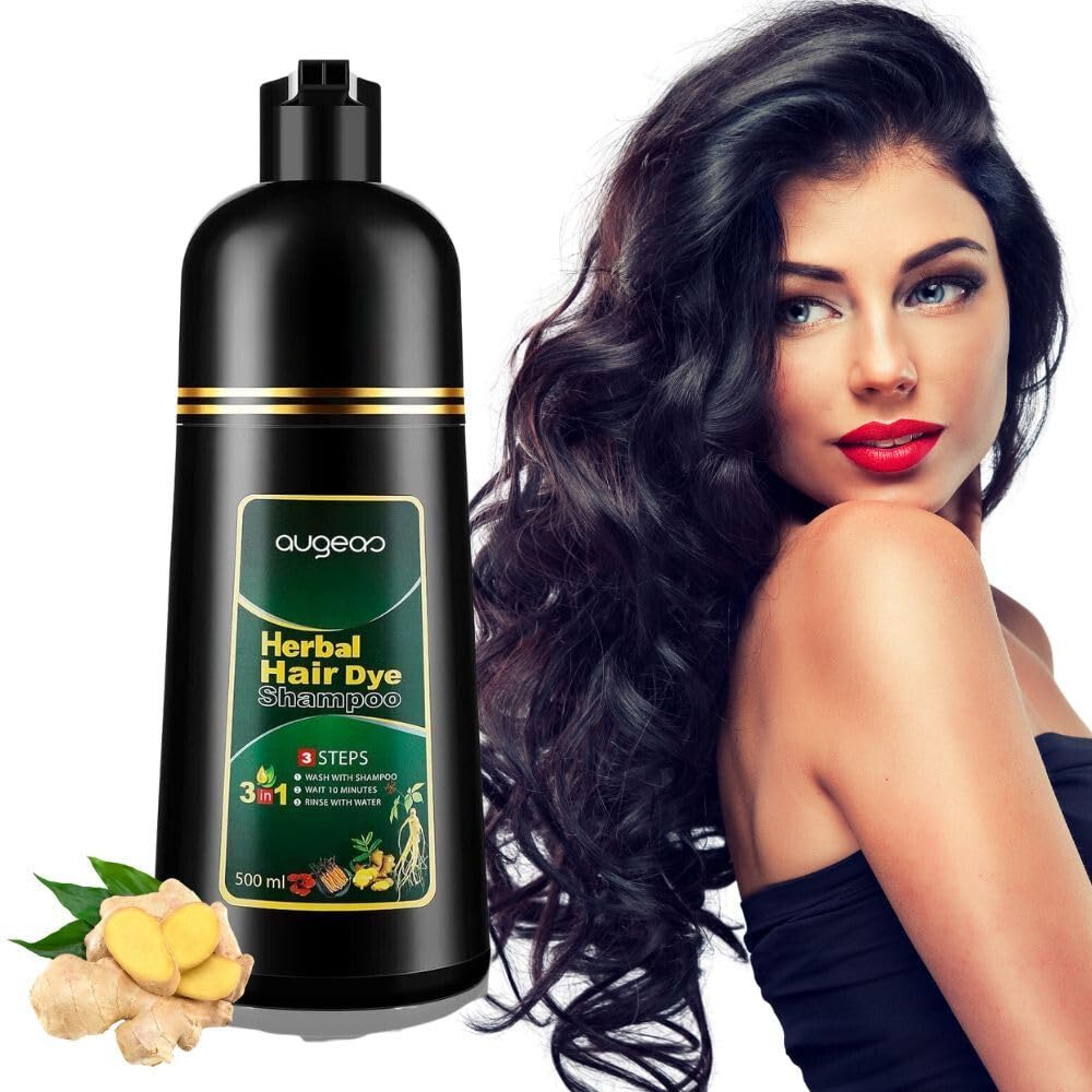 Nielies Shampoo, 3 in 1 Black Hair Dye Shampoo for Men and Women, Grey Hair Coverage, 16.9 Fl Oz
