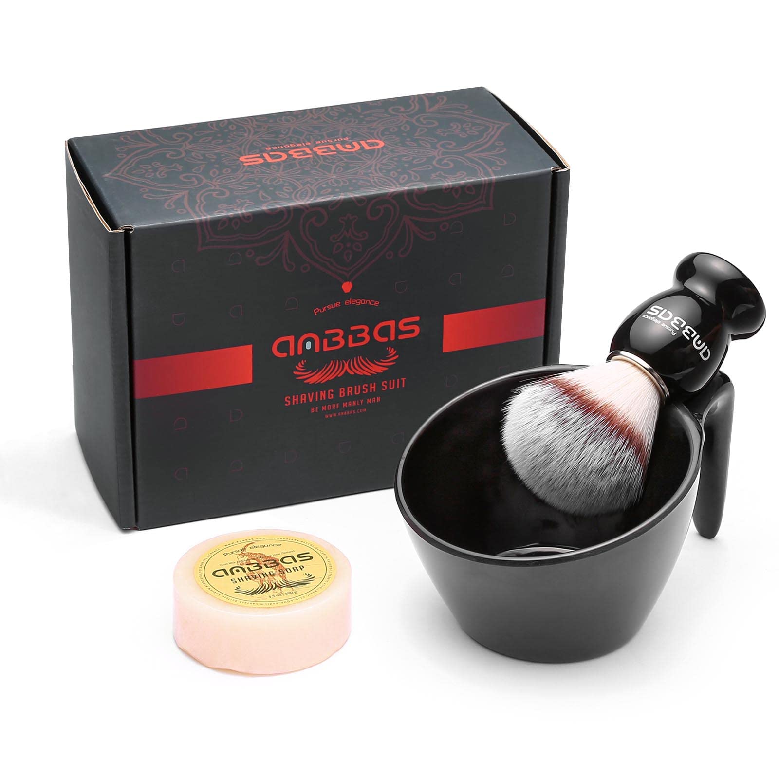Anbbas Shaving Brush Kit with Synthetic Bristles Wooden Handle,Melamine POP Mug for Lathering and 3.5oz Shaving Soap for Men Clo