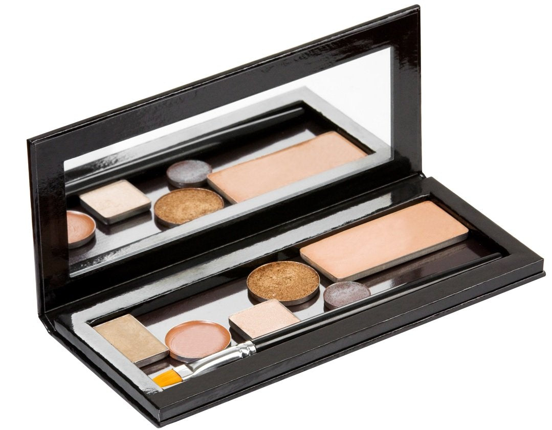Empty Customizable Makeup Palette with Mirror and 10 Metal Stickers - Medium Size for Eyeshadows, Highlighters and Blushes