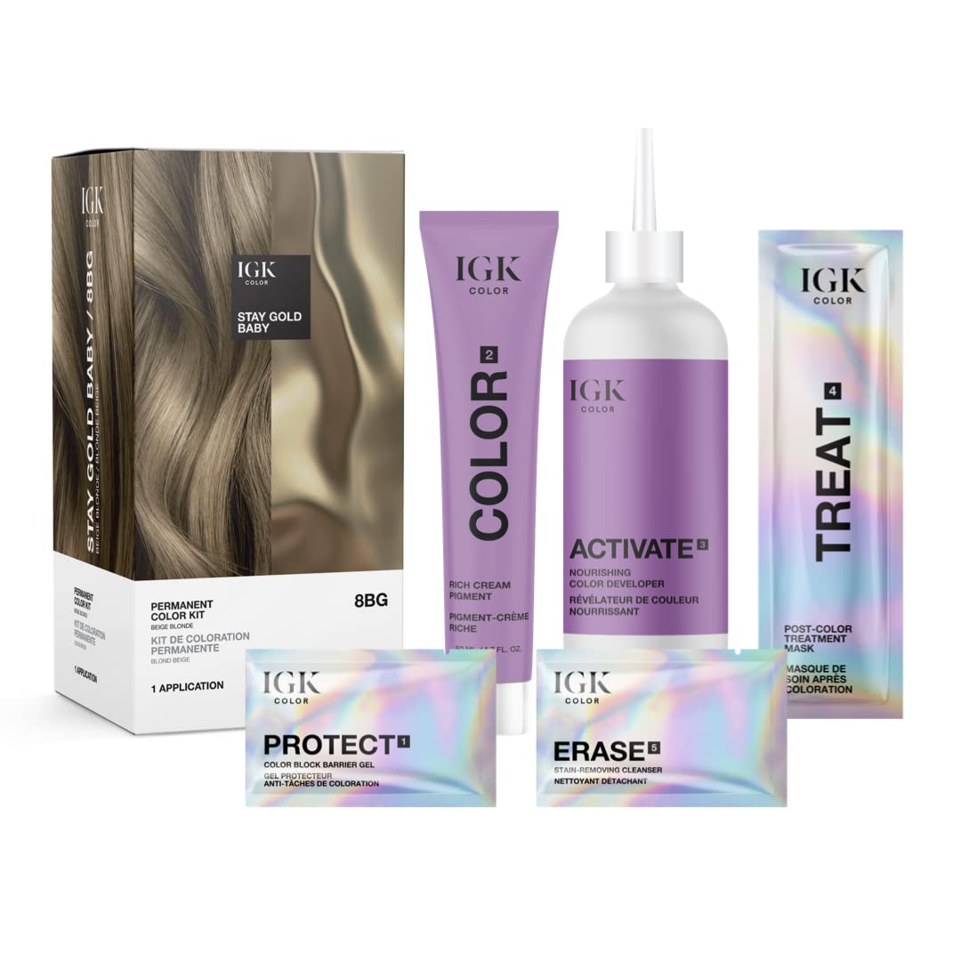 Igk Permanent Color Kit Stay Gold Baby - Beige Blonde 8Bg | Easy Application + Strengthen + Shine | Vegan + Cruelty Free + Ammon