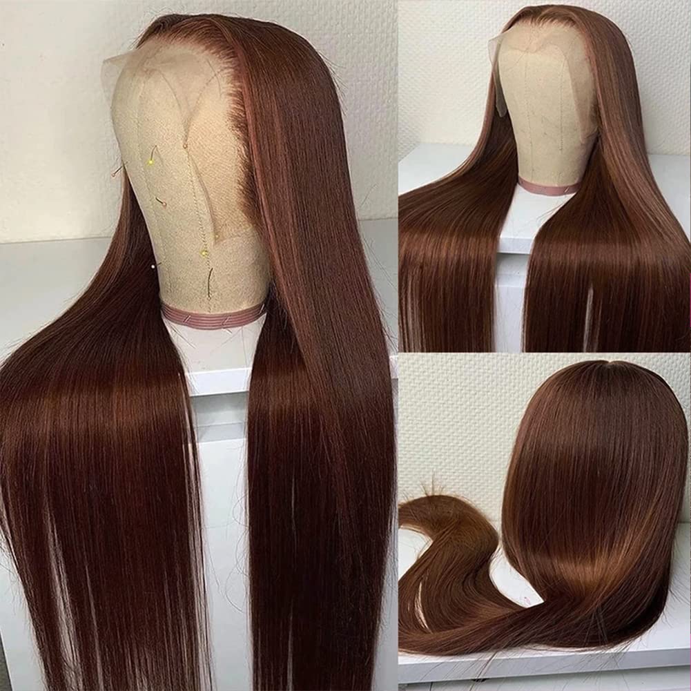Hermosa 13X4 Chocolate Brown Lace Front Wigs Human Hair With Baby Hair 180 Density Straight Lace Frontal Human Hair Wigs Pre Plu