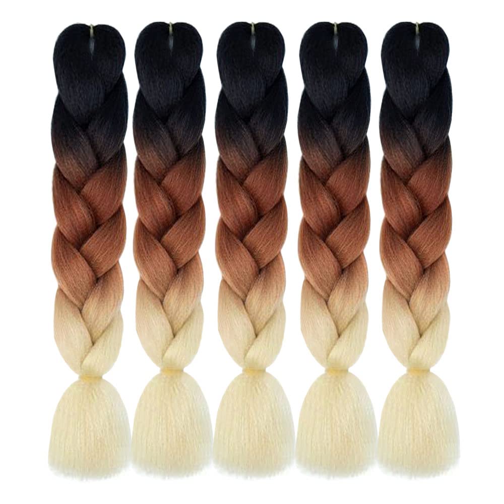 AIDUSA Ombre Braiding Hair Blonde Jumbo Braiding Hair Extensions 5pcs Synthetic Braiding Hair 24 Inch Ombre Brown Braiding Hair