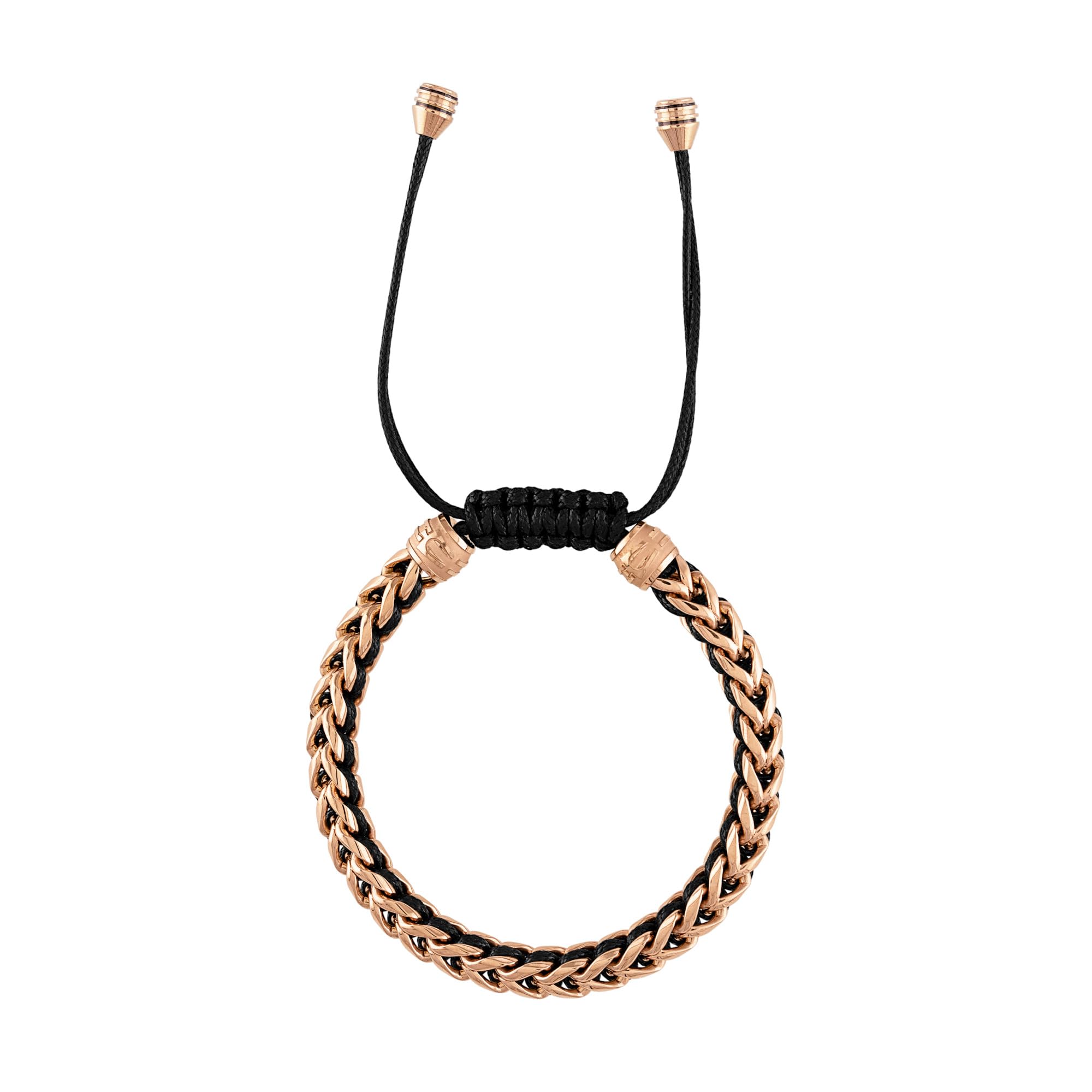 Bulova Jewelry Mens Latin Grammy Rose Tone Stainless Steel Links Braided with Black Cord Bolo Bracelet Style:BVB1009-RBSTNA