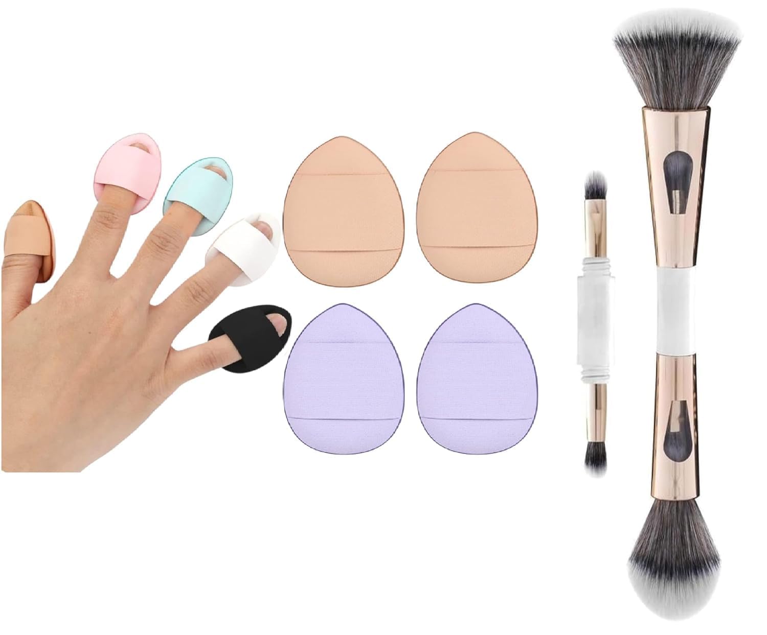 Travel Makeup Brushes 4 In1 With Mini Makeup Puff, Interchangeable Portable Face And Eyeshadow Brushes, 4 Pieces Finger Puff Wom
